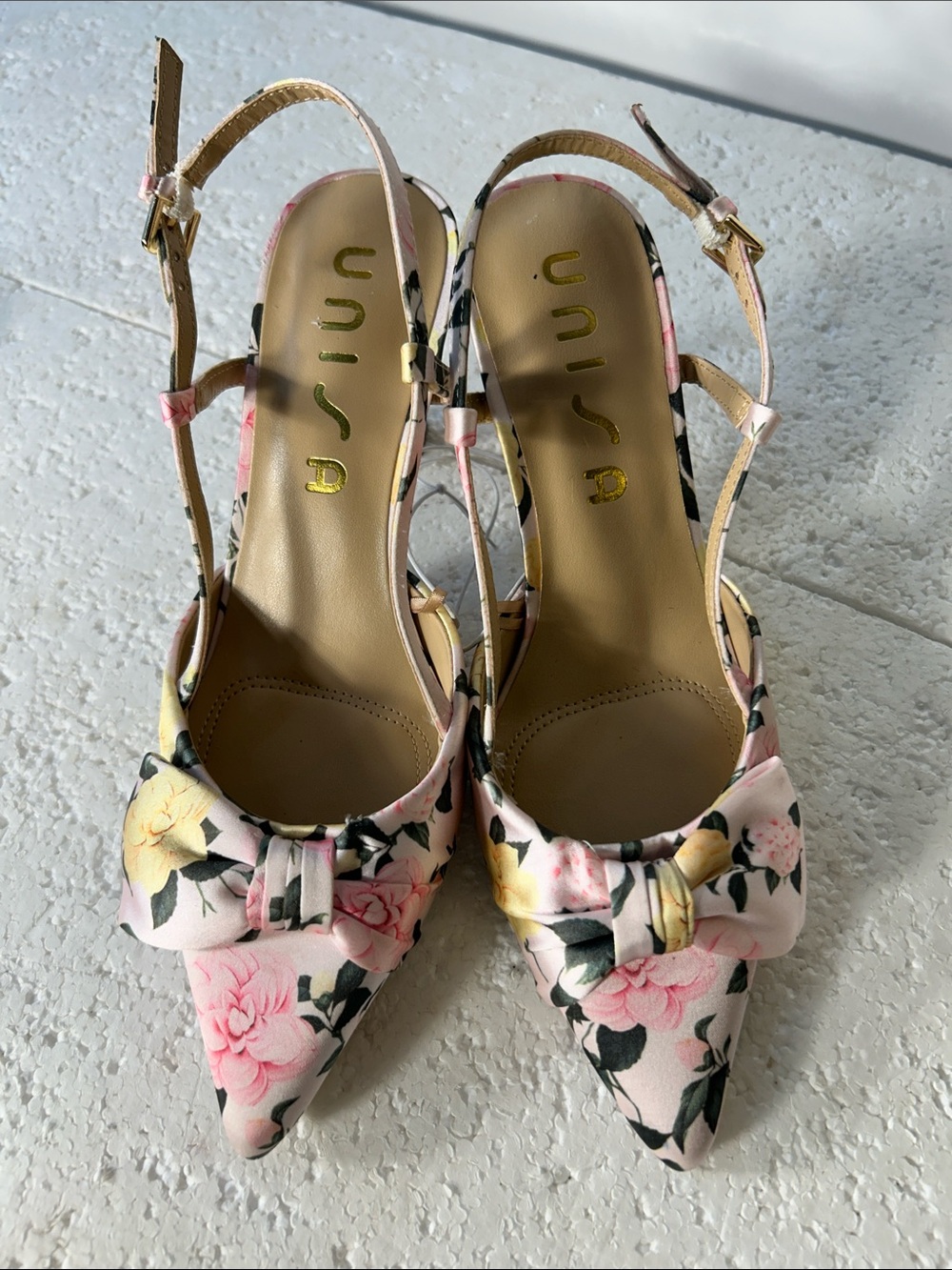 Unisa NWOT S6.5 Halten Pink Floral Slingback Heel Obi-bow Formal Coquette Fairy